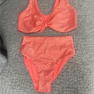 Sparkling Coral High-Waist Bikini Set